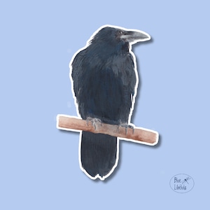 Raven Sticker for Laptop, Crow Sticker for Water Bottle, Raven Vinyl and Paper Sticker, Bird Watercolor Illustration Sticker