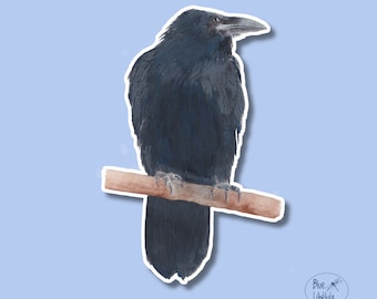 Autocollant corbeau pour ordinateur portable, autocollant corbeau pour bouteille d'eau, autocollant corbeau en vinyle et papier, autocollant illustration aquarelle oiseau