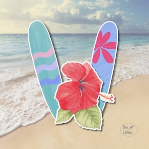 Juego de pegatinas para parachoques de coche con tablas de surf y flores de hibisco, pegatinas estéticas, calcomanías coloridas para furgoneta, botella de agua, vaso, computadora portátil,