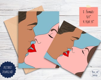 Printable Valentine's Day card | Kiss Printable Greeting Card