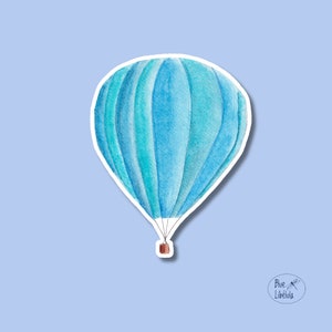 Pegatina de globo aerostático azul, calcomanía artística de vinilo resistente al agua, papel de acuarela y calcomanía de vinilo para vaso, computadora portátil, automóvil, patineta