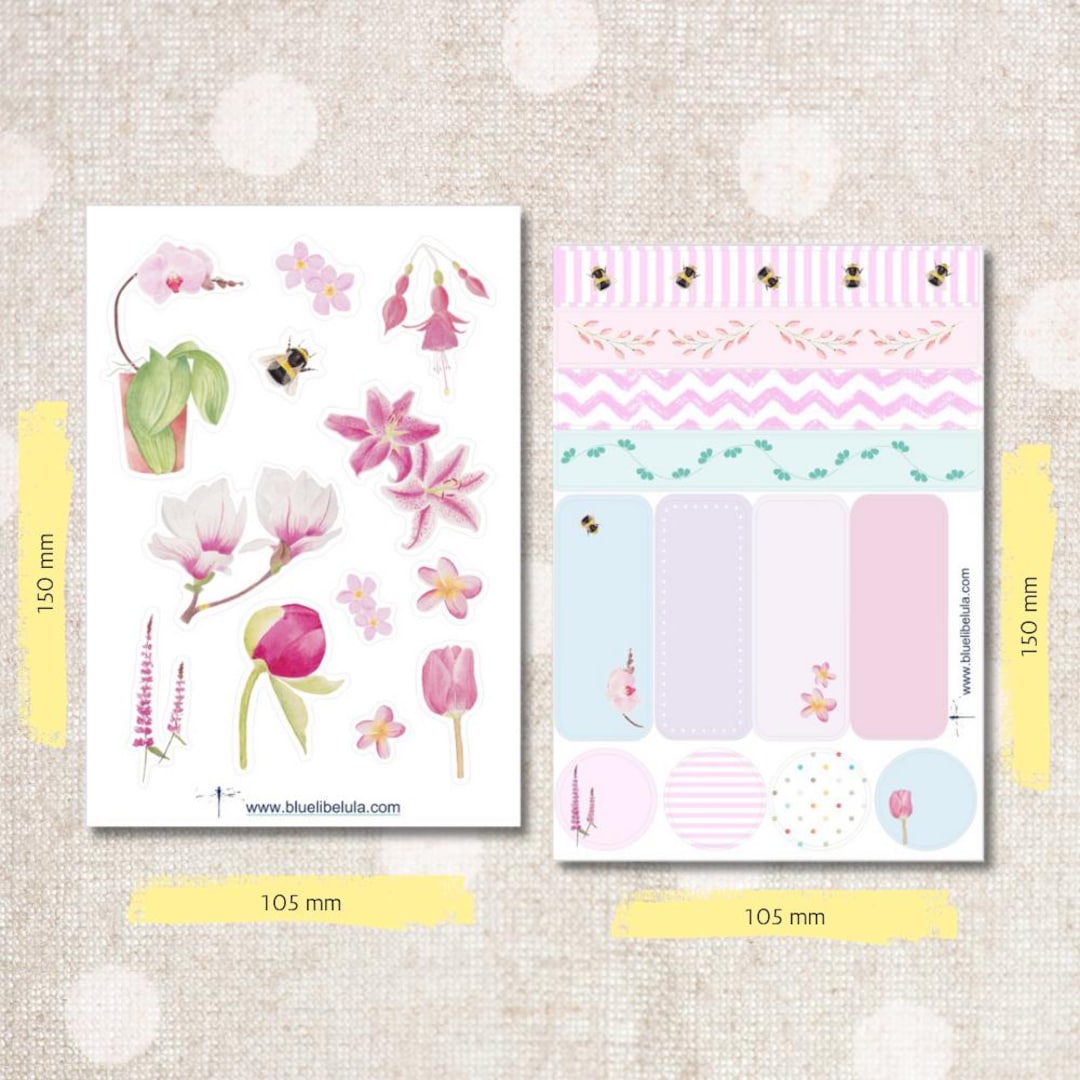 Pink Floral Sticker Set: Watercolor Journal Planner Stickers - Etsy