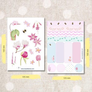 Dekorationsaufkleber-Set, rosa botanisches Aufkleberblatt für Planer, dekoratives Blumenaufkleberset