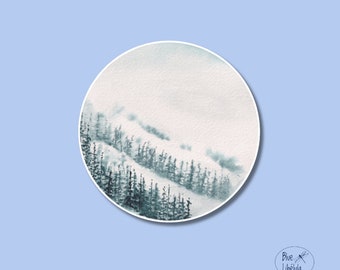 Vinyl-Aufkleber „Aquarellwald“, wasserfest, langlebig, handgefertigt, minimalistische Illustration, langlebig