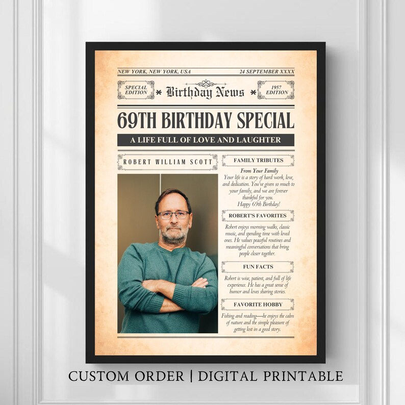 69th Birthday Newspaper Print - Born in 1957 Birthday Gift, 69th ...