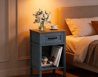 Farmhouse Nightstand with Drawer, Small Wood Bedside Table, Rustic End Table, Modern Nightstand, Bedroom Side Table