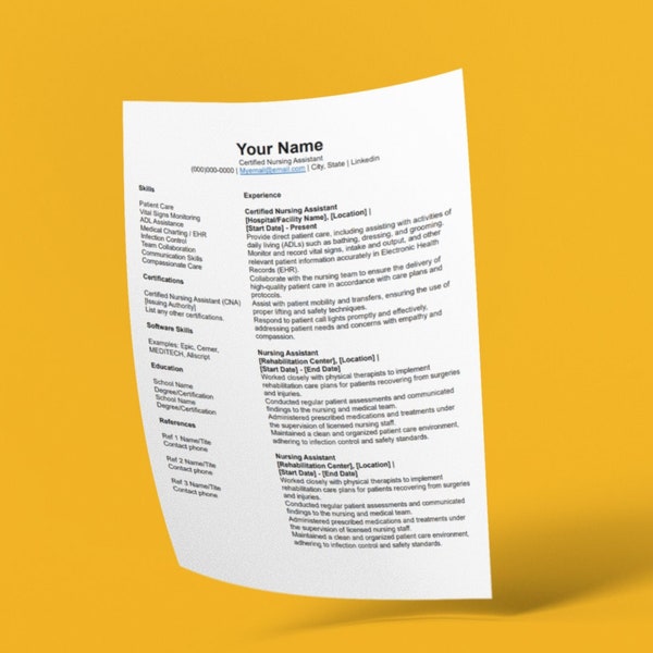 CNA Resume Template | Instant Download | ATS-Friendly | Professional CNA resume | Resume Template | Instant Download | Resume writing tips