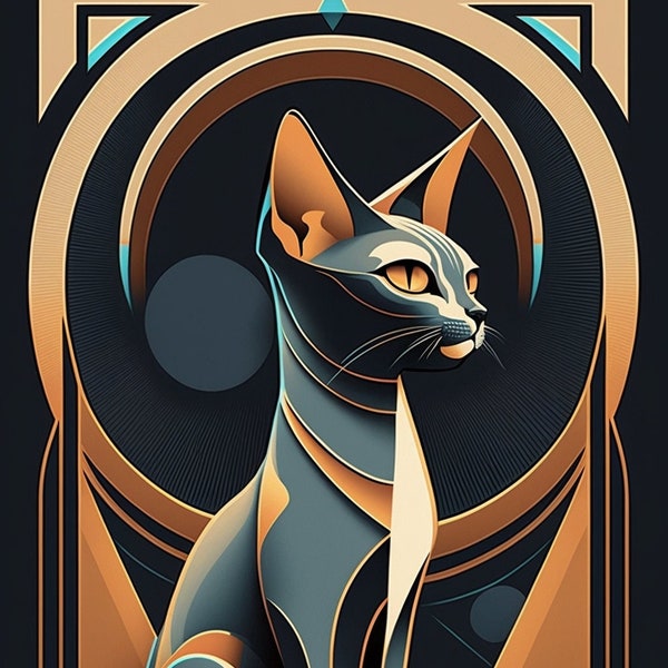 Art Deco Cat Etsy