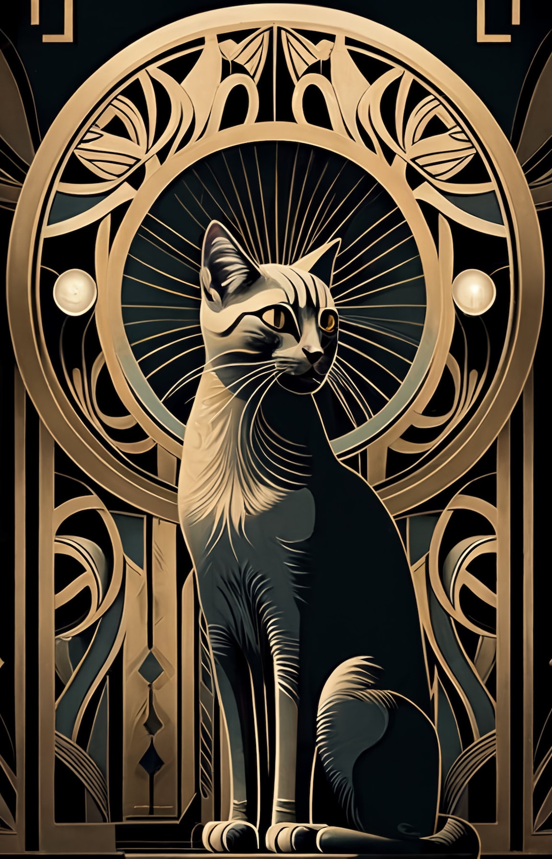 Art Deco Cat V.4 Etsy