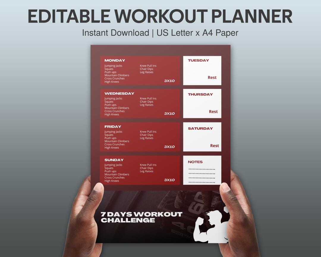 Editable Workout Planner Printable A4 Fitness Planner PDF Home Gym ...