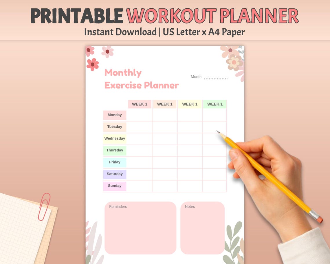 Printable Workout Planner Fitness Planner Exercise Journal Fitness Log ...