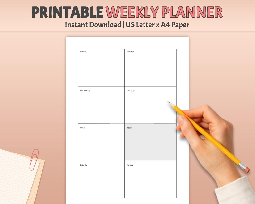 Weekly Planner Printable A4 Letter | Minimalist Daily Weekly Organizer ...