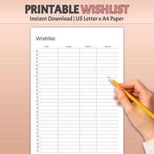 Wunschliste Seite druckbare, minimalistische Urlaub Wunschliste, Geburtstag Wunschliste, Einkaufswunschliste, Geschenke für Sie, Geschenk für mich, A4 / Letter