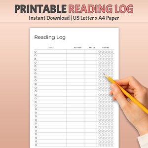 Registro de lectura imprimible, Seguimiento de lectura, Tabla de objetivos de lectura, Lista de lectura, Desafío de lectura, Libros que he leído, Libros de registro de lectura A4/Carta