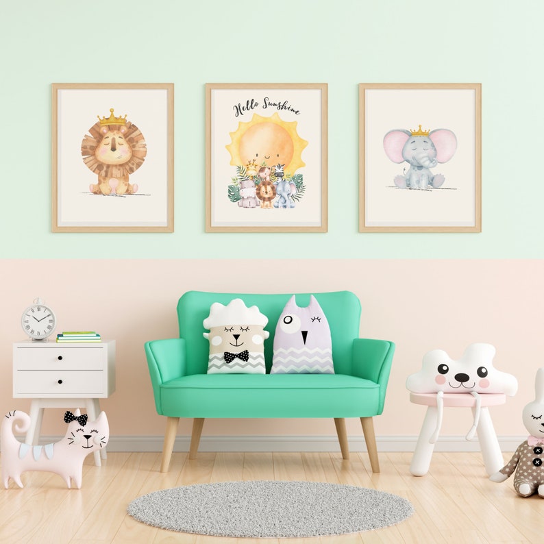 Hello Sunshine Wall Art Set for Baby Room, 3 Piece Printable, Digital