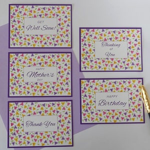 Set de 5 tarjetas con motivo floral de lunares, Feliz Cumpleaños, ¡Que te mejores pronto!, Gracias, Pensando en ti, Feliz Día de la Madre, hecho a mano