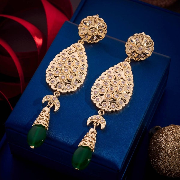 gold earring hoops | green pearl earring .