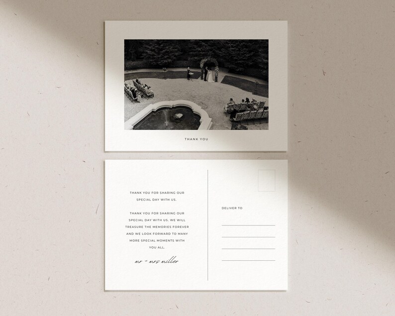 Modern Minimal Wedding Thank You Postcard | Canva Editable Template ...
