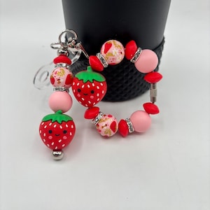 Stanley Accessories, Valentine’s Day Cup Handle Bracelet Charms, Straw Dangles, Strawberry Summertime Berry