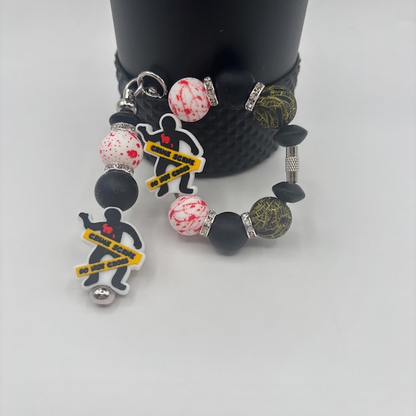 Beaded Cup Handle Charm: Halloween Crime Scene - Stanley Accessories, Straw Dangles