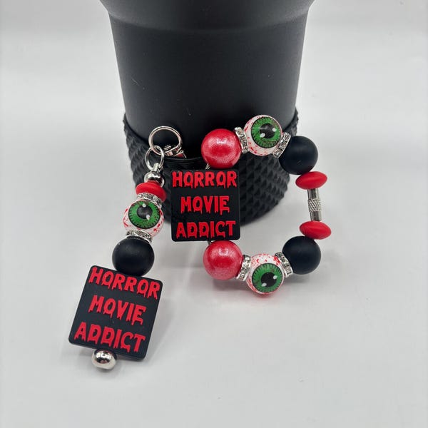 Horror Movie Addict Tumbler Charms Set, Focal Beads, Handle Bracelets Straw Accessories