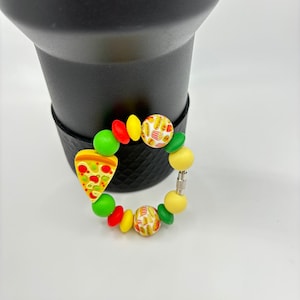 Stanley Cup Charm, Stanley Accessories, Tumbler Accessories, Fun Gifts, Tumbler Handle Bracelet, Silicone Focal Bead, Pizza Charm, Dressed