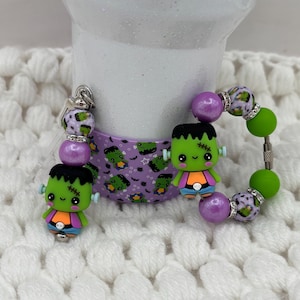 Halloween Frankie Stanley Accessories, Cup Charms, Handle Bracelets, Straw Dangles Toppers, Silicone Beads Monster