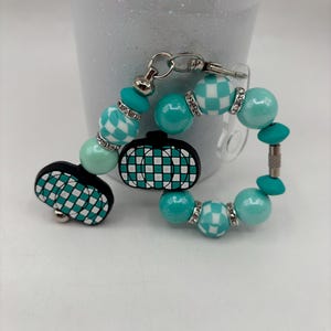 Teal Checkered Pumpkins, Autumn Fall Stanley Accessories, Tumbler Cup Bracelet Charms, Straw Charm Dangles