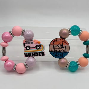Stanley Cup Accessories | Tumbler Accessories | Cup Handle Bracelet | Stanley Cup Charm | Wander Worry Less Wander More Handle Bracelet