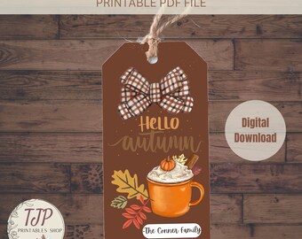 Hallo herfst gunst tag, herfst traktatie tag, herfst personeel waardering tag, herfst geef tags, afdrukbare herfst cadeau tag, herfst cadeau mand tag