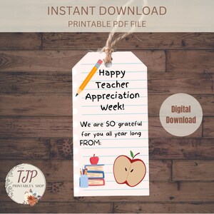 Teacher Appreciation TAGS, Teacher Thank You Gift TAG, End Of School Year TAG, Thank You Teacher Tag, Teacher Appreciation Week Gift Tag
