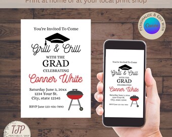 Grill and Chill Graduation invitation for class of 2023 graduation editable template graduation party invite for high school grad invitation