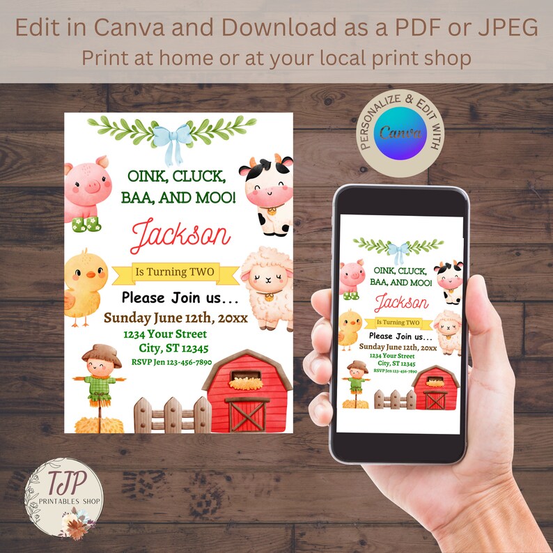 Editable Farm Birthday Invitation Barn Animals Party Invite Template ...