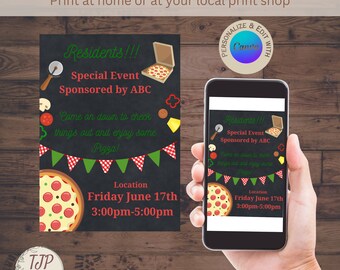 Pizza party event flyer for pizza party editable event flyer digital download printable event flyer