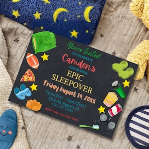Boys Editable Sleepover Birthday Party Invitation for boys Sleepover Birthday Invite Digital Download Printable Template SLP02