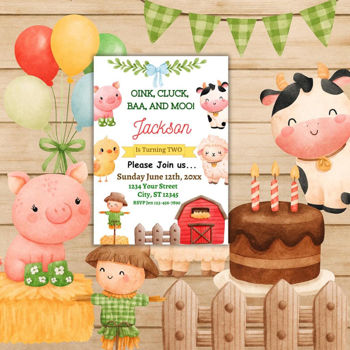 Editable Farm Birthday Invitation Barn Animals Party Invite Template ...