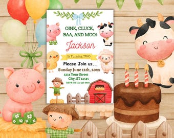 Editable Farm Birthday Invitation Barn Animals Party Invite Template Ranch Kids Birthday Barnyard Animals Instant Download FRM01