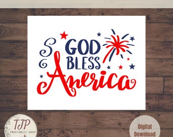 4th of July God Bless America Print Party Decor for fourth of July digital download party decorations for 4th of July printable