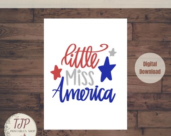 4th of July little girl Printable Party Decor for fourth of July digital download party decorations for 4th of July printable decor