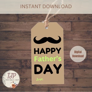 Fathers Day Tag, Fathers Day Mustache Gift Tag, Fathers Day Printable Tag, Happy Fathers Day Tag, Tag For Dad
