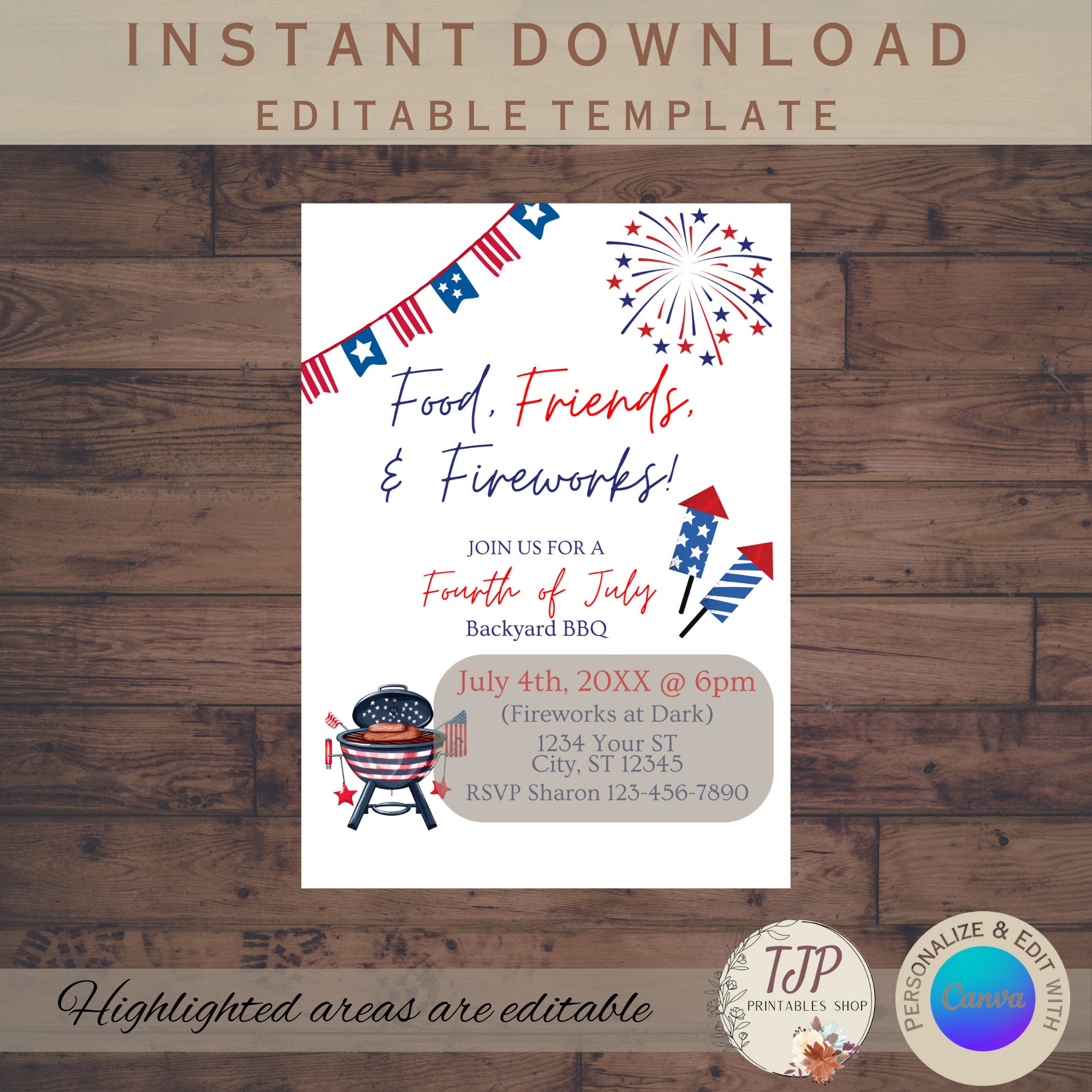 Fourth of July BBQ Invitation for 4th of July BBQ Editable Invite ...