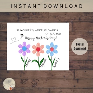 Mothers Day DIY Kid&#39;s art activity for mom Kid&#39;s Crafts Fingerprint Printable art Flower and Butterfly mothers day keepsake