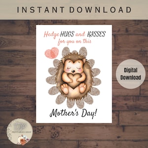 Finger Paint Art for Mothers Day Crafts for Kids Mothers Day Keepsake handprint art Digital Printable Gift for mothers day hedge hog