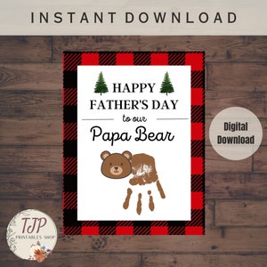 Cartão de dia dos pais papai urso, presente para o dia dos pais, cartão imprimível para dia dos pais, artesanato, impressão manual para o dia dos pais