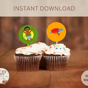 Boy pool party cupcake toppers for birthday party invitation for pool party cupcake toppers for summer birthday invite for pool party PP02