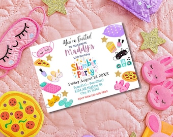 Bearbeitbare Slumber Party Geburtstagseinladung Sleepover Geburtstag einladen Rosa Mädchen Spa Tween Digitaler Download Druckbare Vorlage SLP01