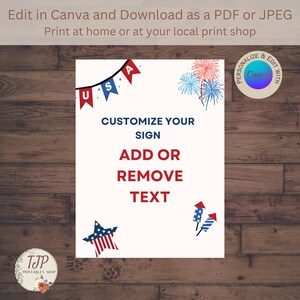 4th of July Party Table Sign for BBQ Party Food Table Sign for 4th of July Party Editable Table Party Sign