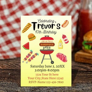 Invitation d'anniversaire barbecue pour une fête d'anniversaire barbecue, invitation d'anniversaire d'été pour une fête barbecue, invitation d'anniversaire modifiable BBQ01