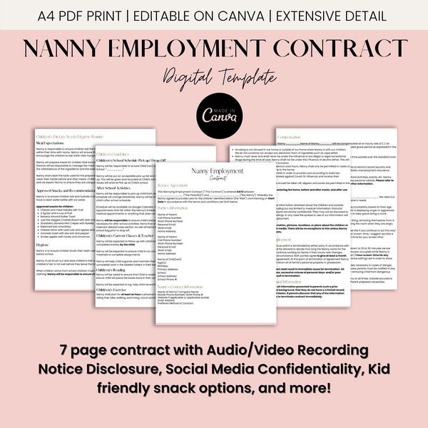 Nanny Contract Forms Etsy