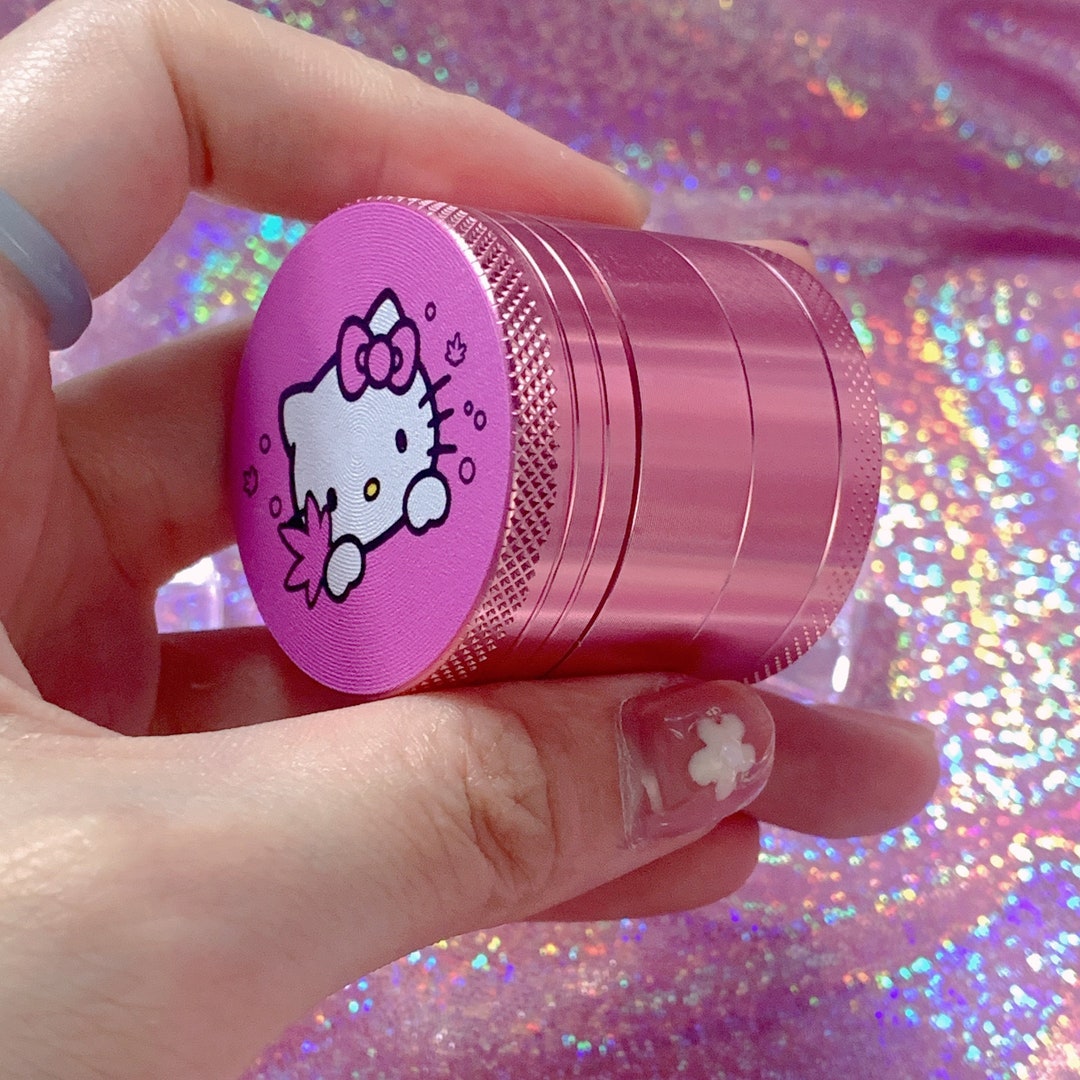 Hello Kitty Pink Grinder - Cute Weed Grinder with Kief Catcher, Sanrio Smoking Accessories for Women, Stoner Gifts for Her, Gift for Friends